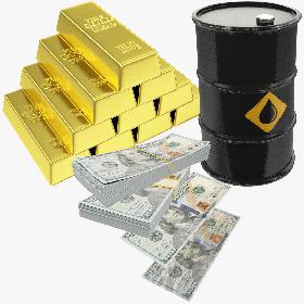 3D model Gold and Money and Oil Barrel Collection V1